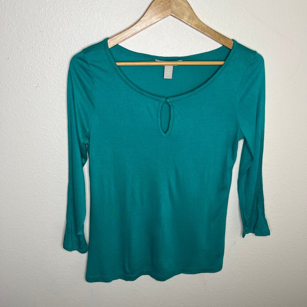 Banana Republic Teal Long Sleeve Keyhole Top Small